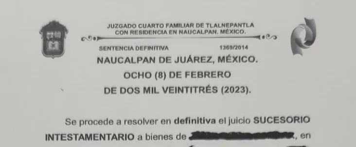 Documento de un juicio sucesorio intestamentario